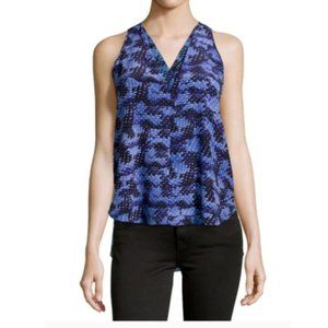 Rebecca Taylor Blue Digital Print Draped Silk Blouse